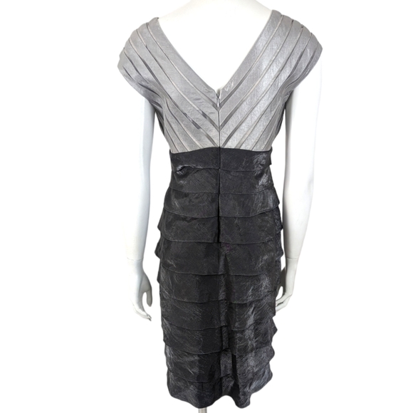 Adrianna Papell Tiered Cocktail Party Dress Silver Womens 6 Gray Cap Sleeve - Picture 4 of 13
